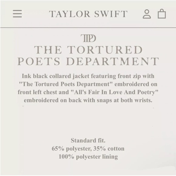 NEW The Tortured Poets Department TTPD Black Jacket XL (NO Patches) - Picture 14 of 14